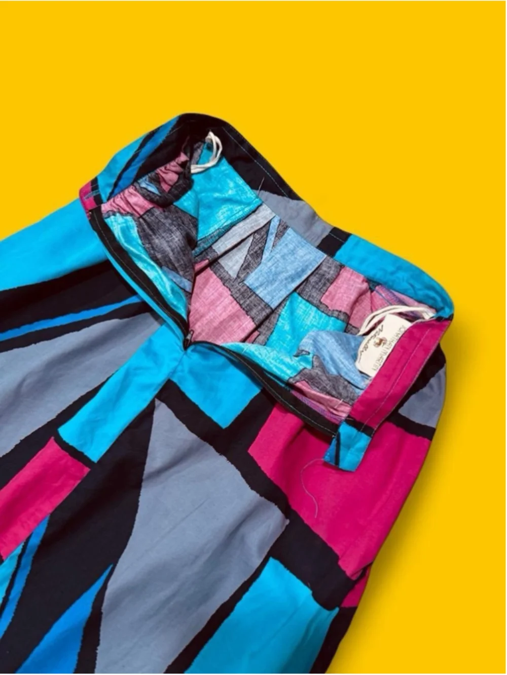 Vintage 1980s Jonathan Martin Naturals Geometric Colorblock Midi Skirt Pockets